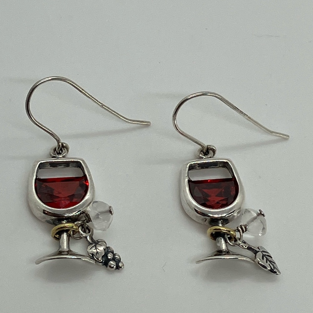 Silpada 925 Sterling Silver Earrings l Red Wine Glass Charms Hook Earrings W1932